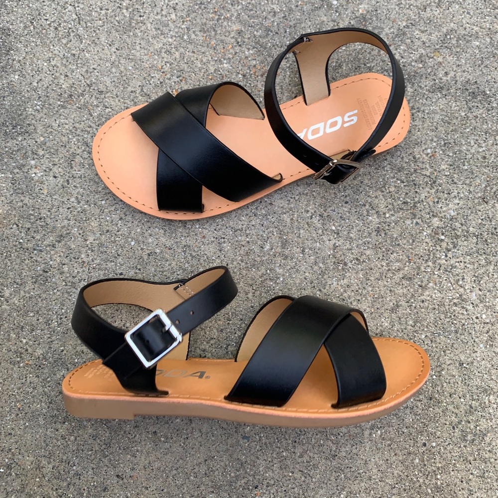 Soda Kids Black Criss Cross Ankle Strap Sandals